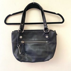 Fossil black leather Hanover double strap handbag